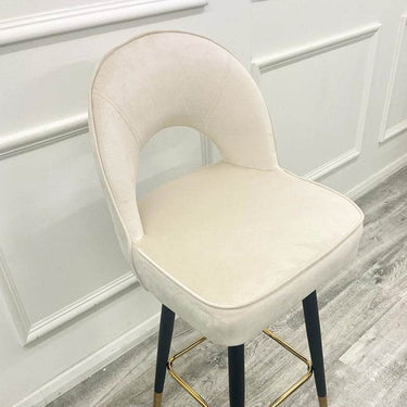 Astra Leather Bar Stools with Curved Back - Scandinavian Style Black Legs & Gold Tips - UK Luxury Furniture